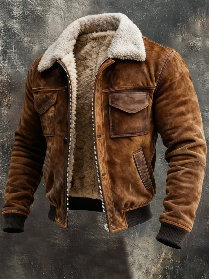 Men's Suede Sherpa Lined Jacket Winter Coat