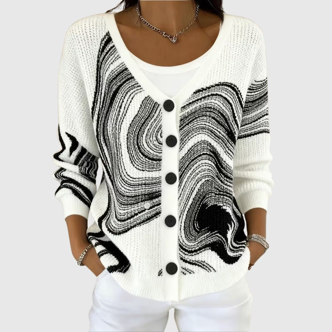 Sophia | Women's Striped Knit Cardigan Sweater Button Up V Neck