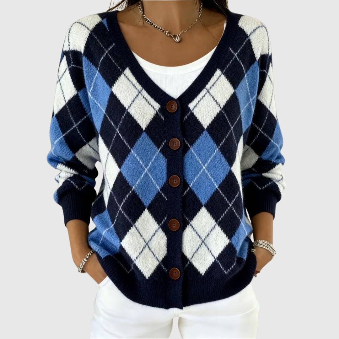 Sophia | Women's Striped Knit Cardigan Sweater Button Up V Neck