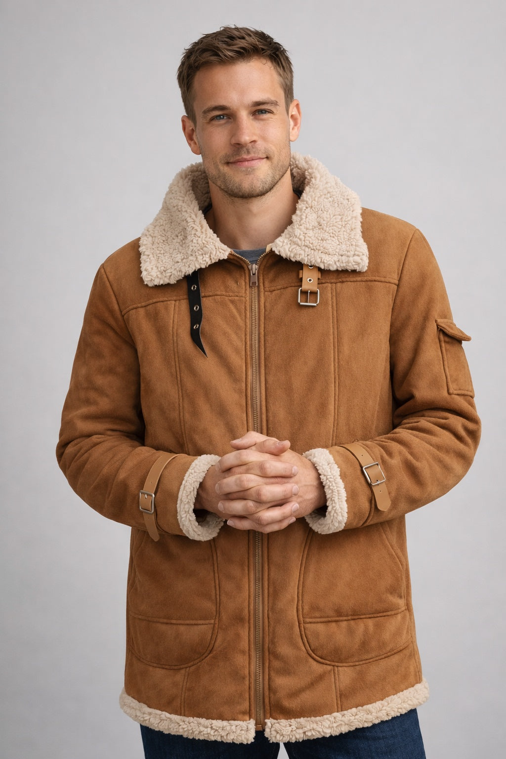 Men's Suede Winter Jacket Sherpa Lined