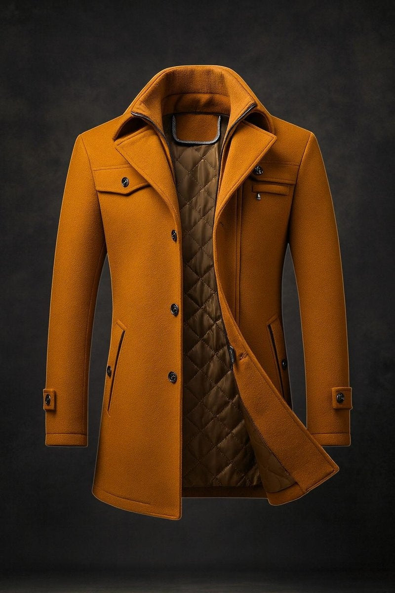 Men's Wool Blend Winter Coat Quilted Lining Double Collar