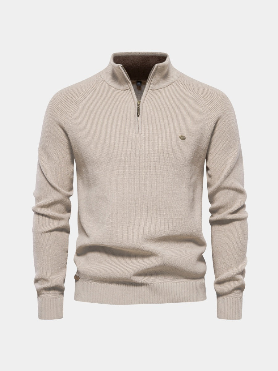 Men's Quarter Zip Sweater Knit Mock Neck Long Sleeve