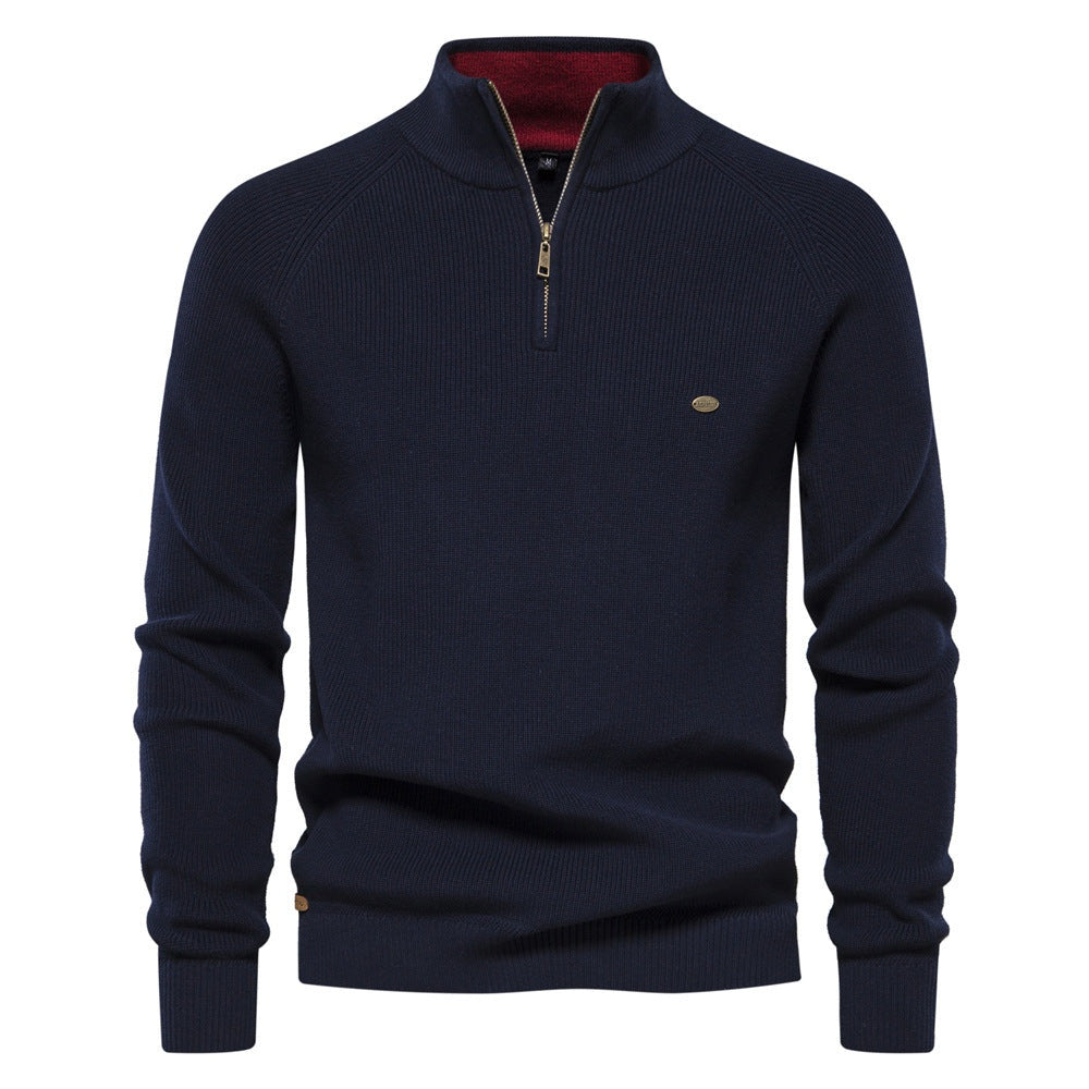 Men's Quarter Zip Sweater Knit Mock Neck Long Sleeve
