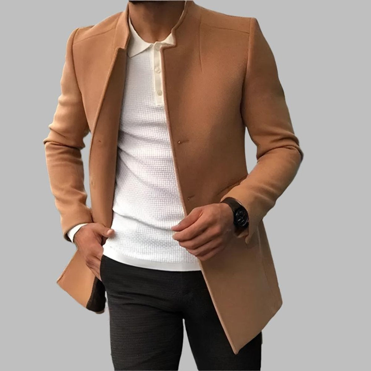 Men's Slim Fit Wool Coat Stand Collar