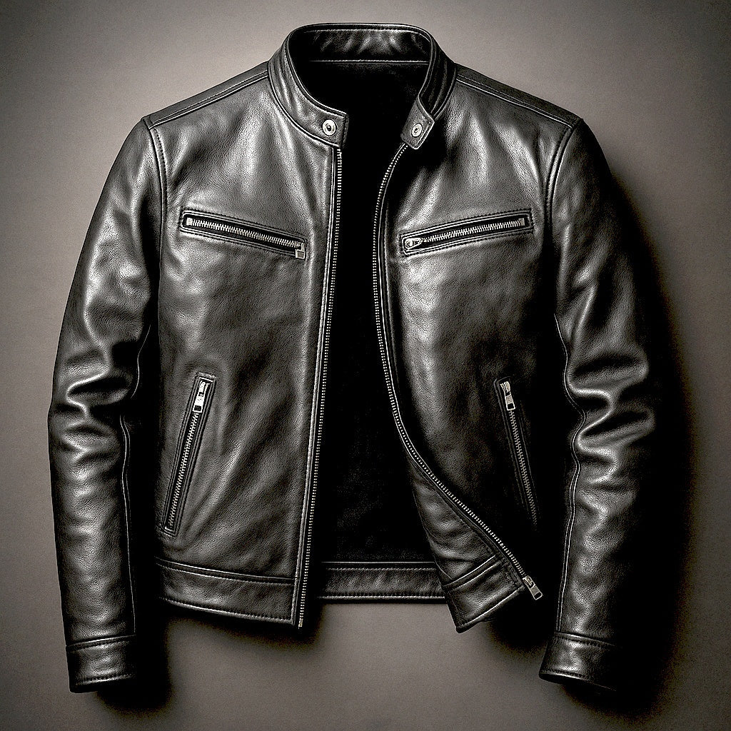 Joshua | Men's Leather Jacket Band Collar Zipper