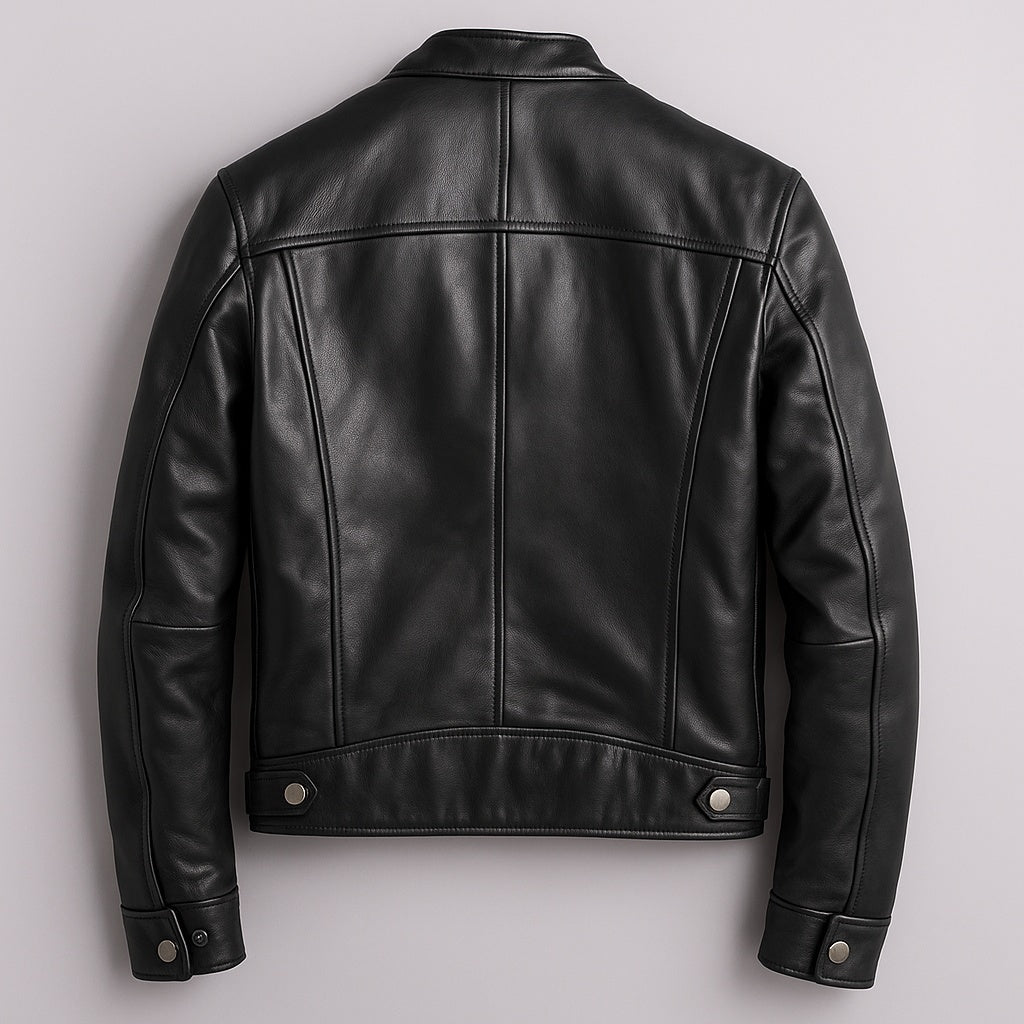 Joshua | Men's Leather Jacket Band Collar Zipper