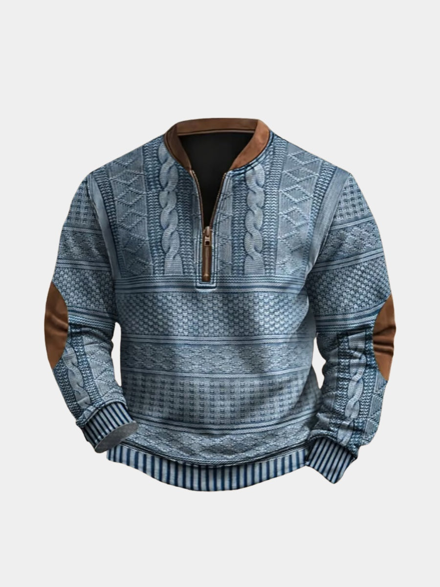 Beau | Men's Printed Zip Up Sweatshirt Stand Collar Long Sleeve