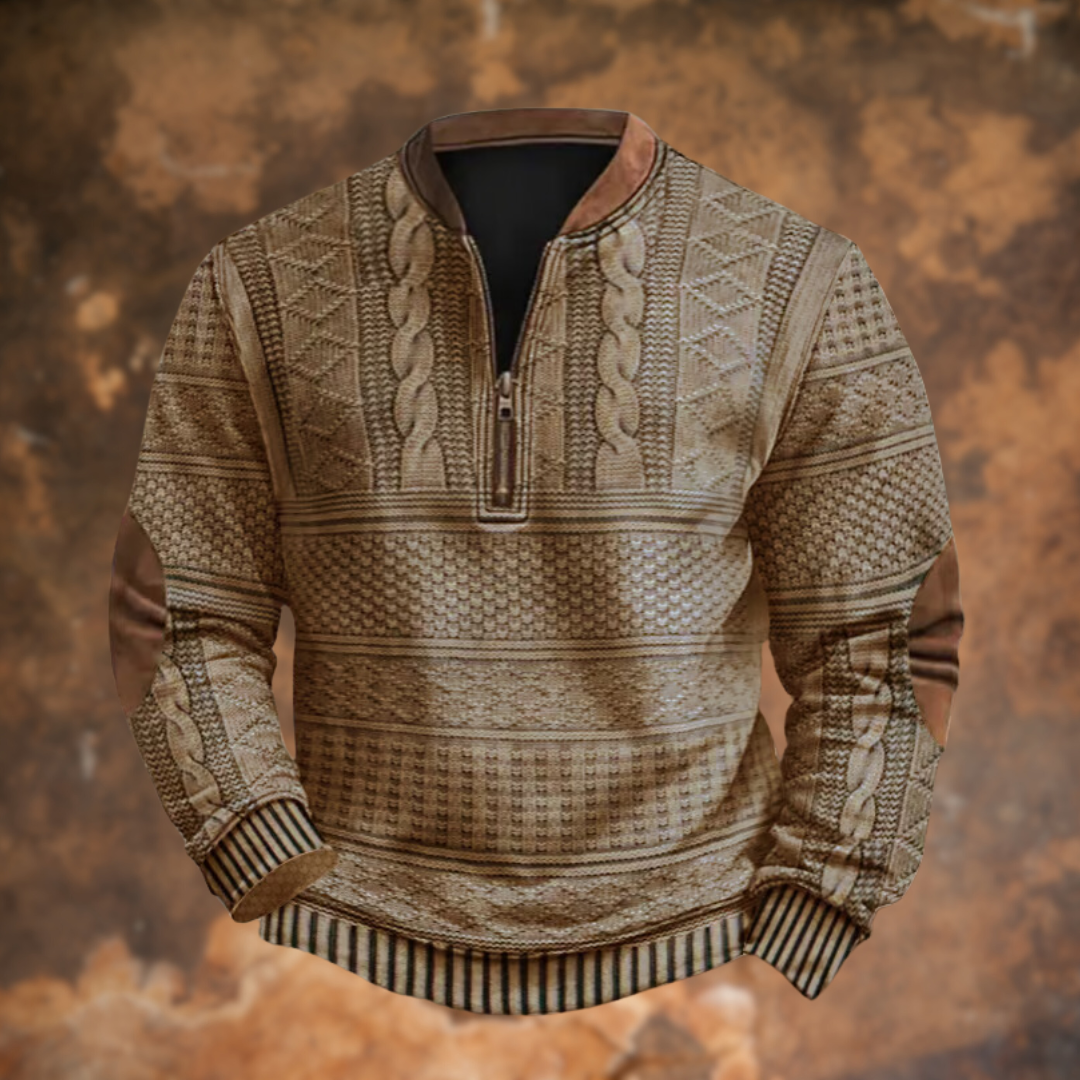 Beau | Men's Printed Zip Up Sweatshirt Stand Collar Long Sleeve