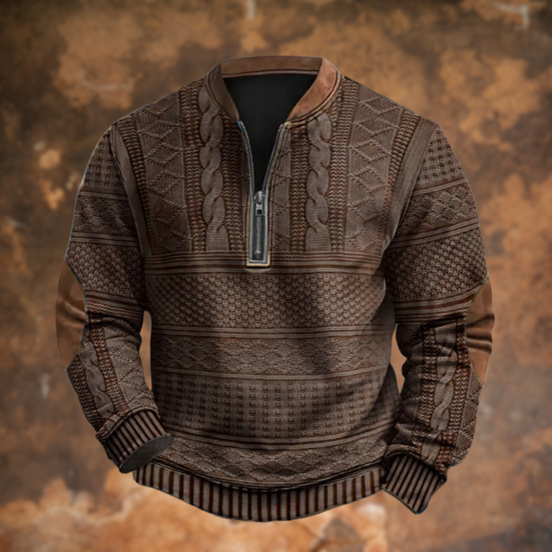 Beau | Men's Printed Zip Up Sweatshirt Stand Collar Long Sleeve