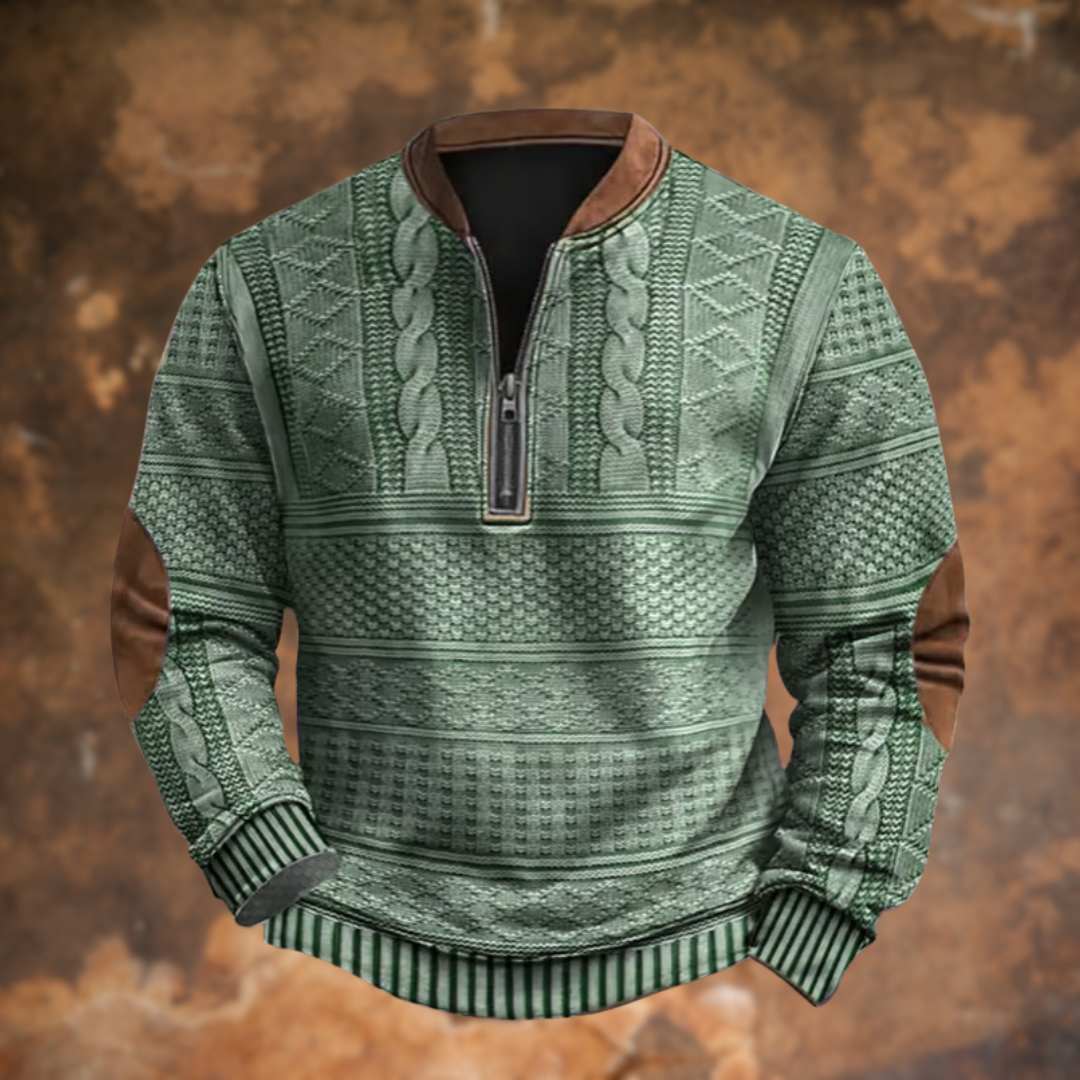 Beau | Men's Printed Zip Up Sweatshirt Stand Collar Long Sleeve