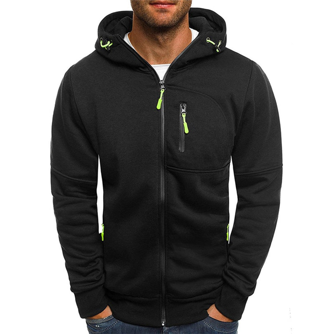 Men's Zip Up Hoodie Multi Pocket Hooded Sweatshirt