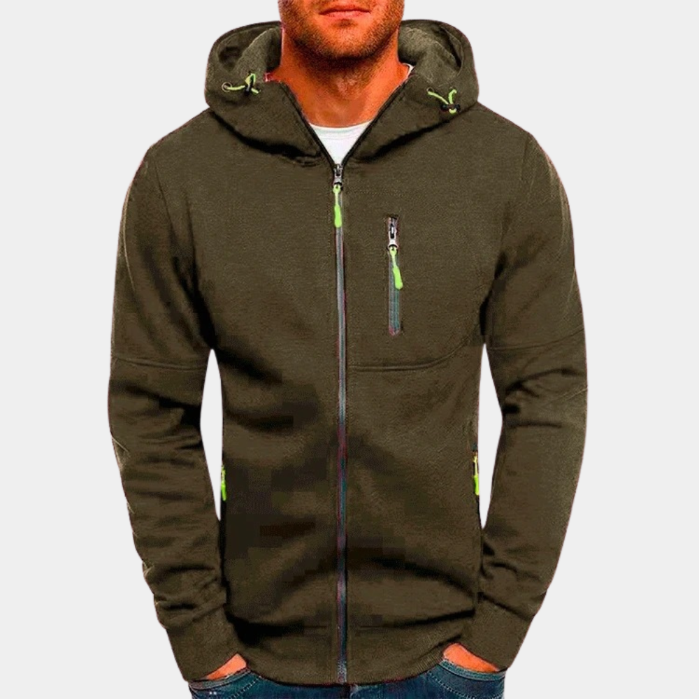 Men's Zip Up Hoodie Multi Pocket Hooded Sweatshirt