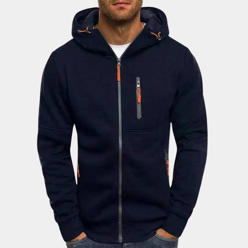 Men's Zip Up Hoodie Multi Pocket Hooded Sweatshirt