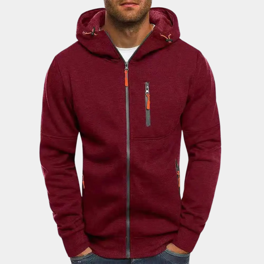 Men's Zip Up Hoodie Multi Pocket Hooded Sweatshirt