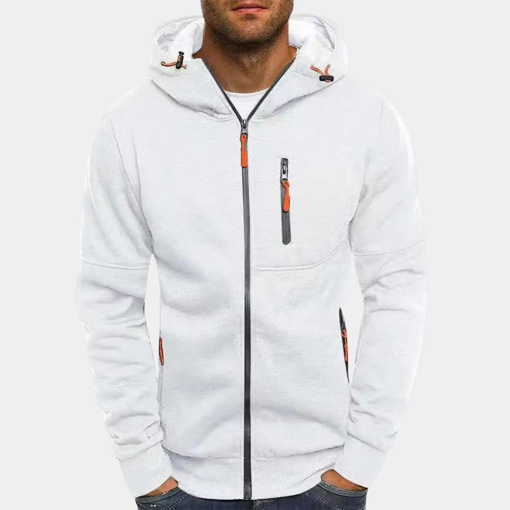 Men's Zip Up Hoodie Multi Pocket Hooded Sweatshirt