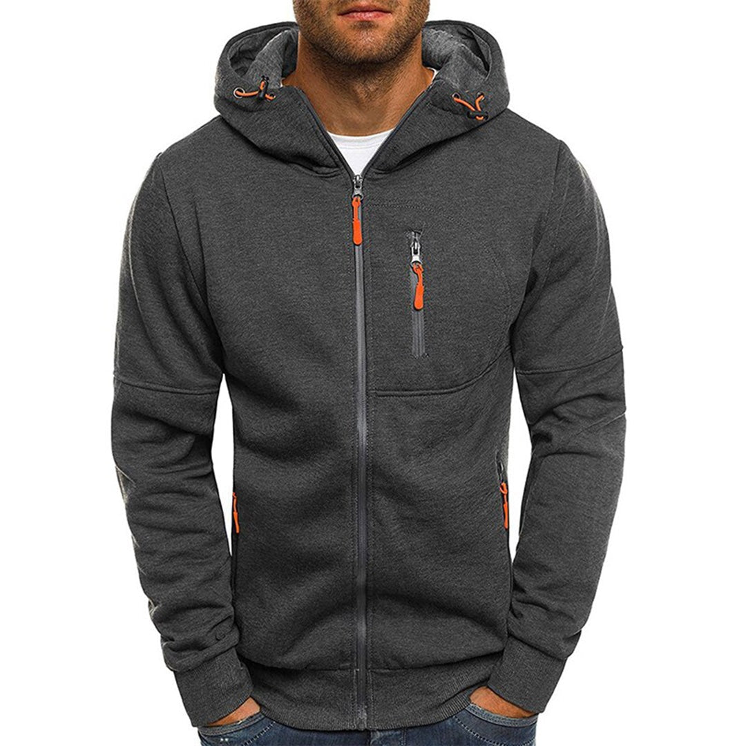 Men's Zip Up Hoodie Multi Pocket Hooded Sweatshirt