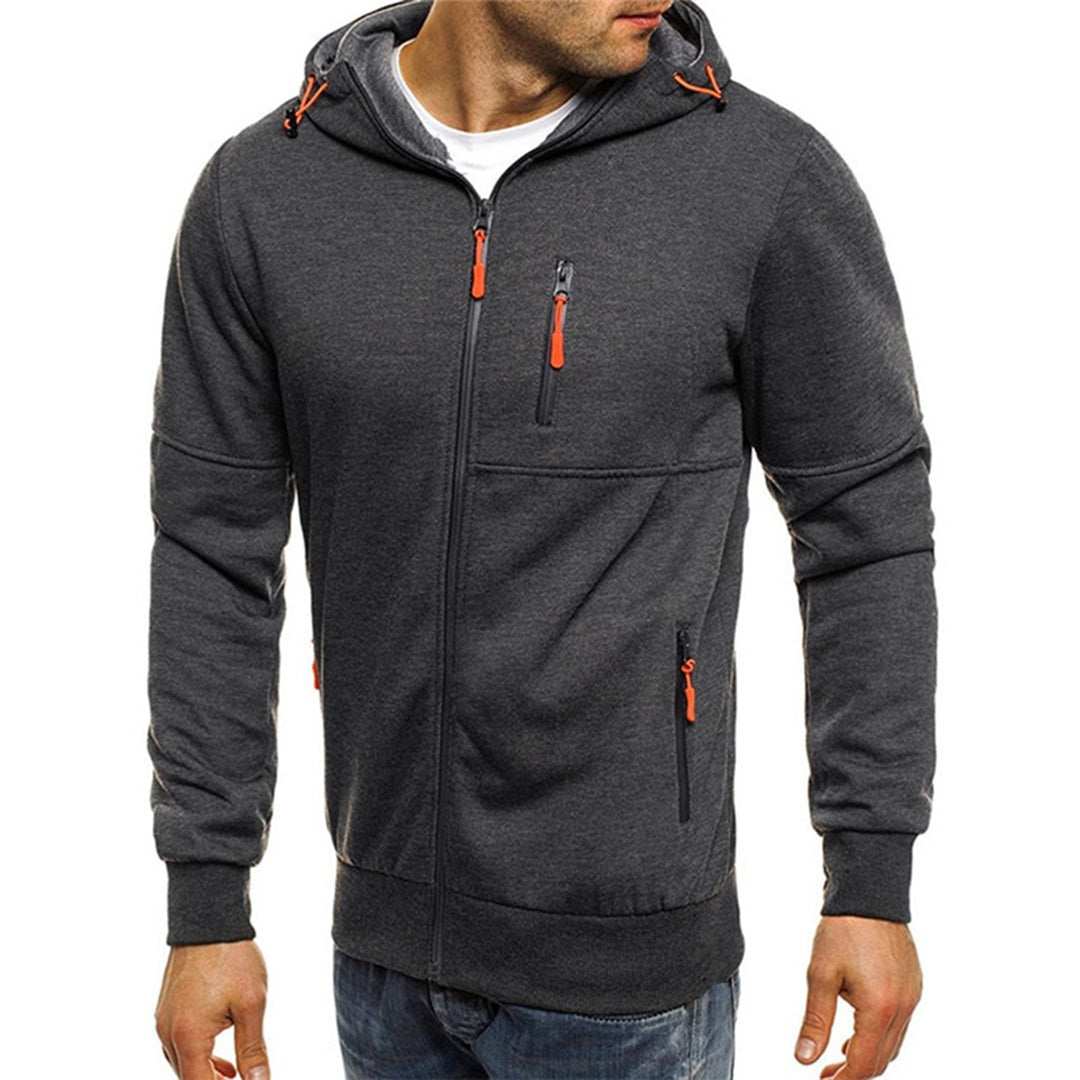 Men's Zip Up Hoodie Multi Pocket Hooded Sweatshirt
