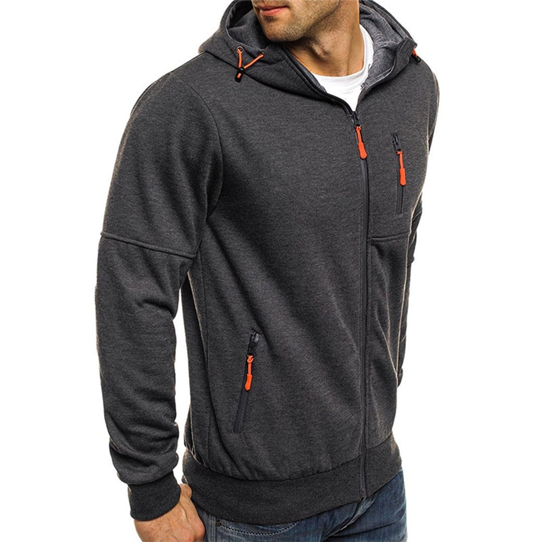 Men's Zip Up Hoodie Multi Pocket Hooded Sweatshirt