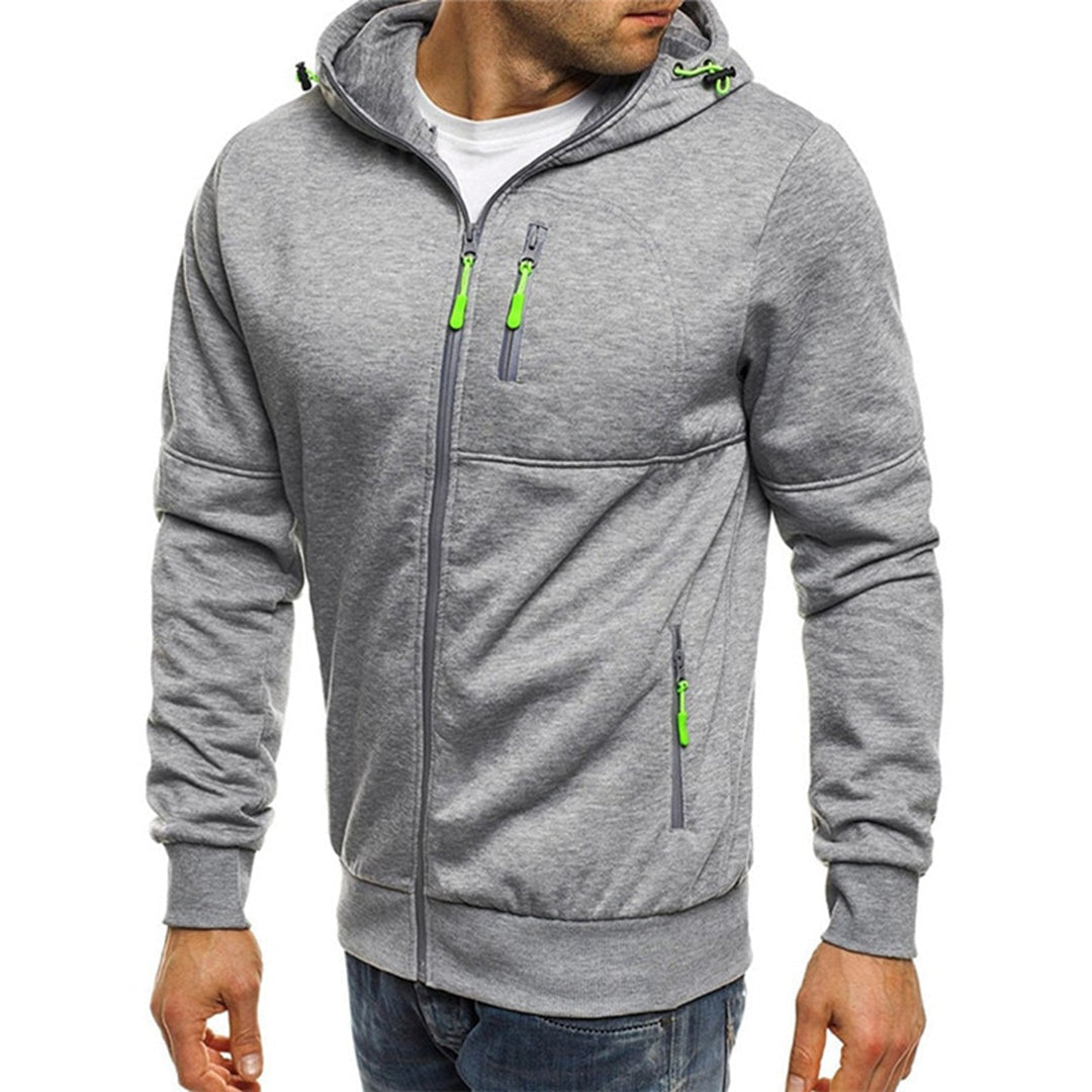 Men's Zip Up Hoodie Multi Pocket Hooded Sweatshirt