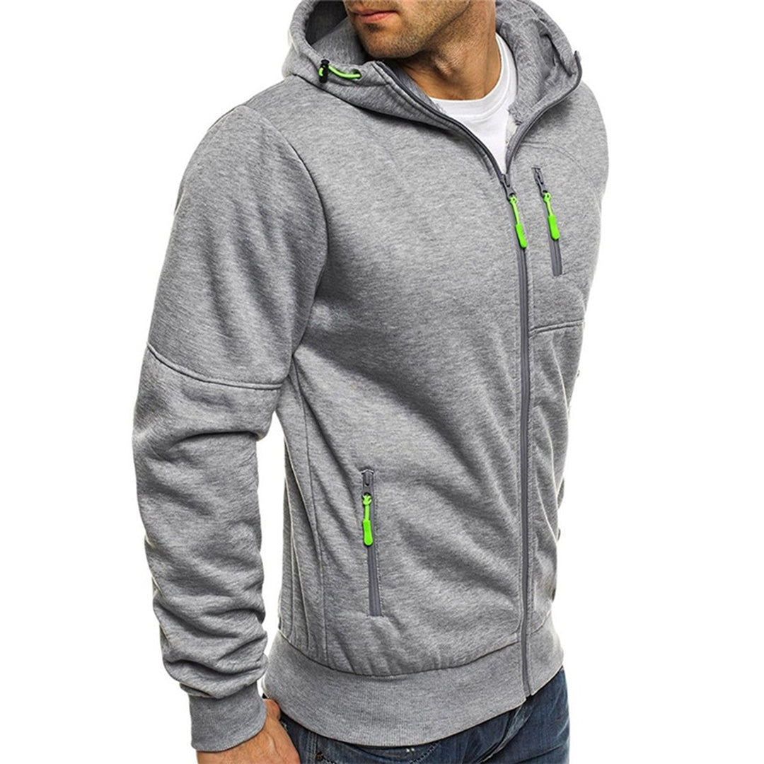 Men's Zip Up Hoodie Multi Pocket Hooded Sweatshirt