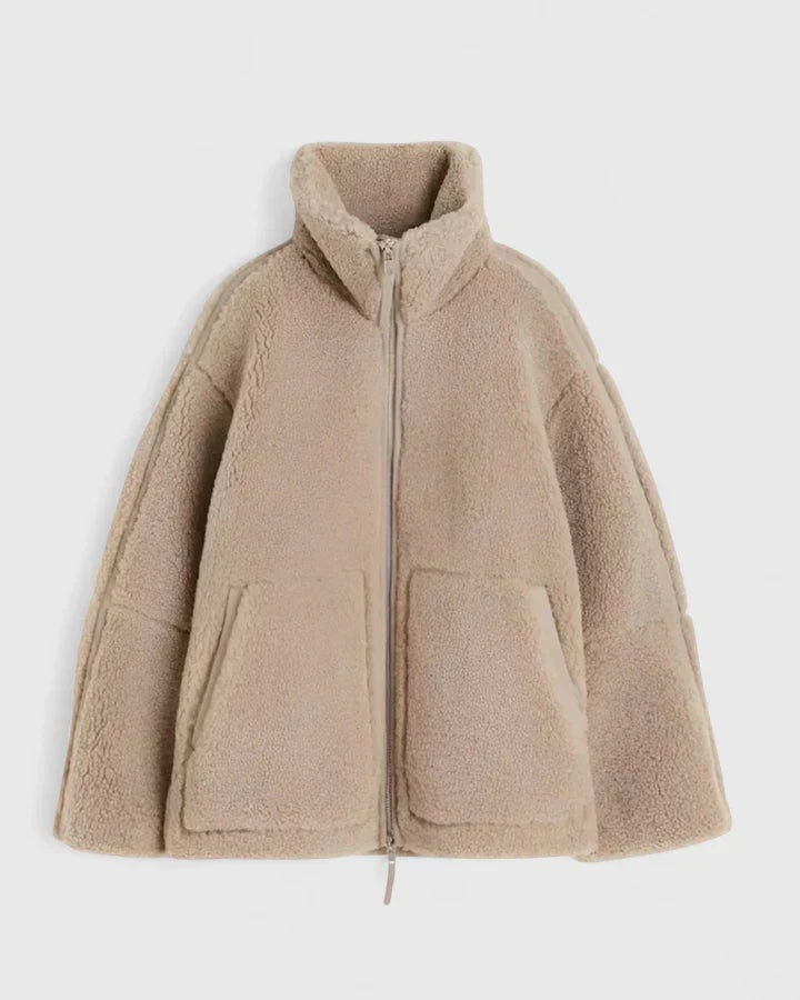 Natalie | Women's Winter Sherpa Coat High Collar Zip Up Teddy Jacket