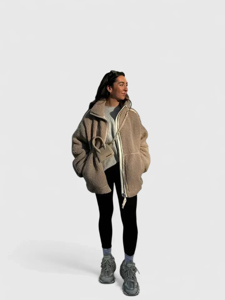 Natalie | Women's Winter Sherpa Coat High Collar Zip Up Teddy Jacket