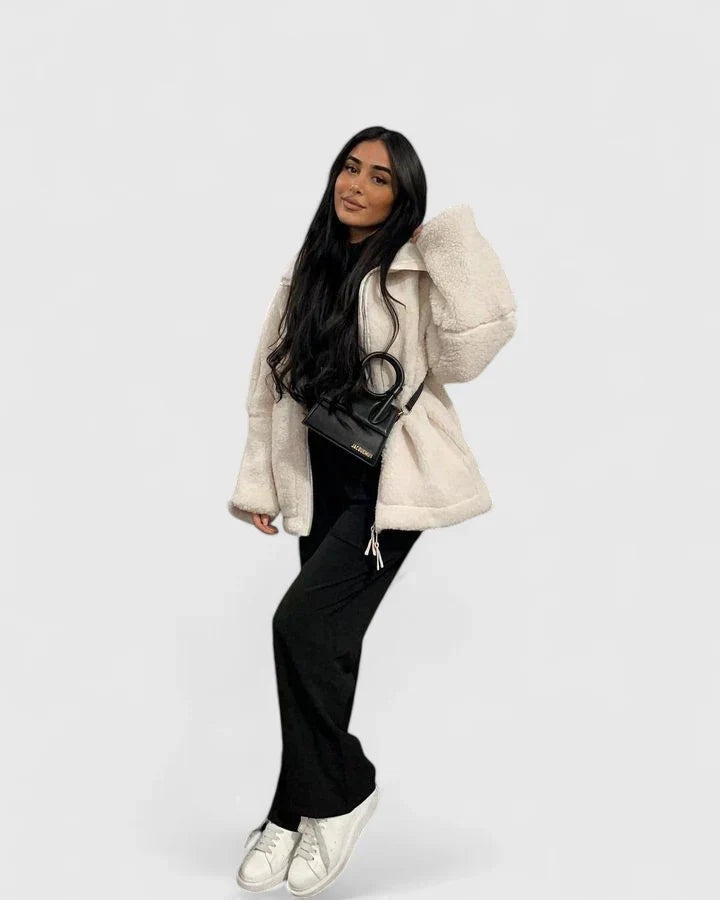 Natalie | Women's Winter Sherpa Coat High Collar Zip Up Teddy Jacket