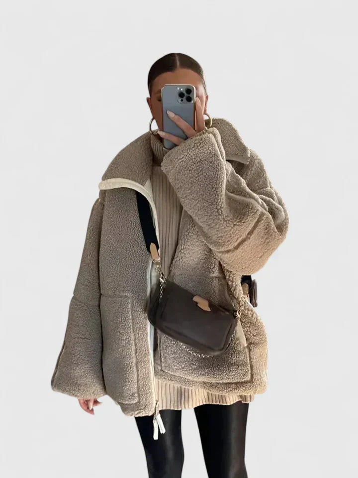 Natalie | Women's Winter Sherpa Coat High Collar Zip Up Teddy Jacket