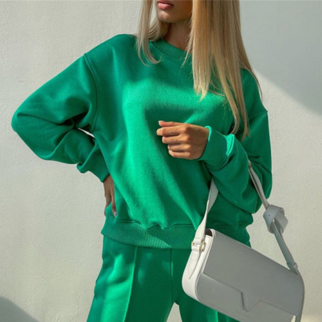 Audrey | Women's 2 Piece Sweatsuit Crewneck Sweatshirt Wide Leg Pants