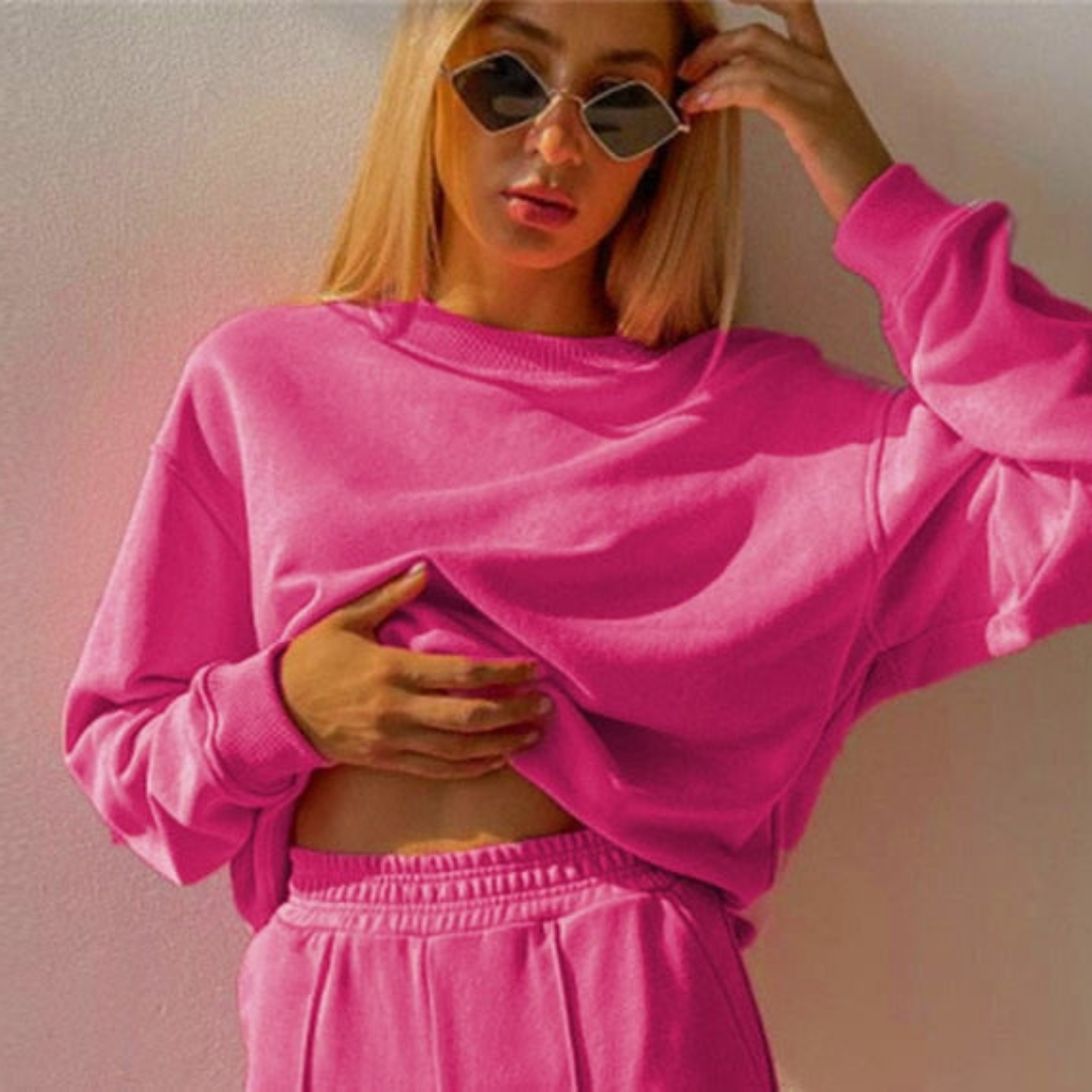 Audrey | Women's 2 Piece Sweatsuit Crewneck Sweatshirt Wide Leg Pants