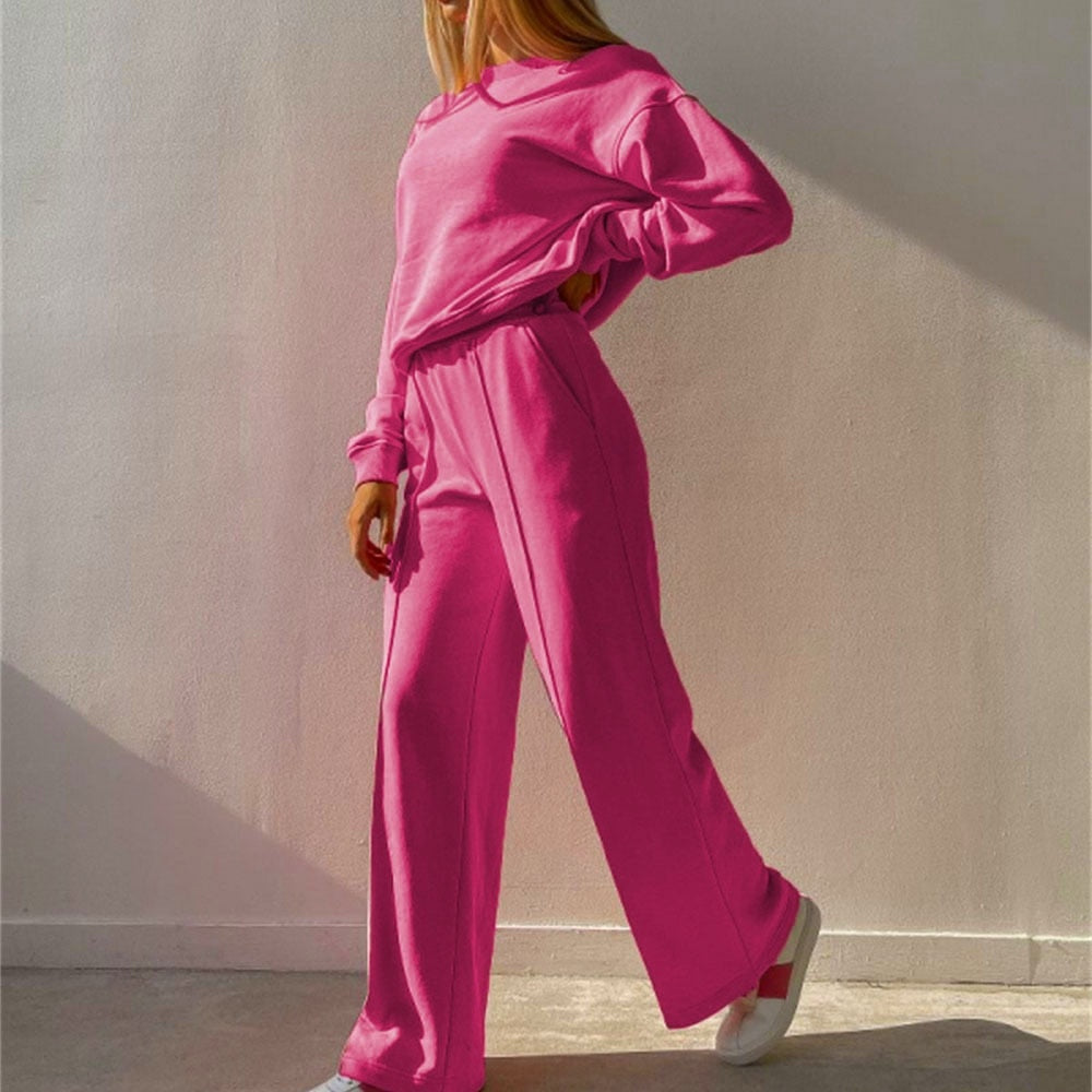 Audrey | Women's 2 Piece Sweatsuit Crewneck Sweatshirt Wide Leg Pants