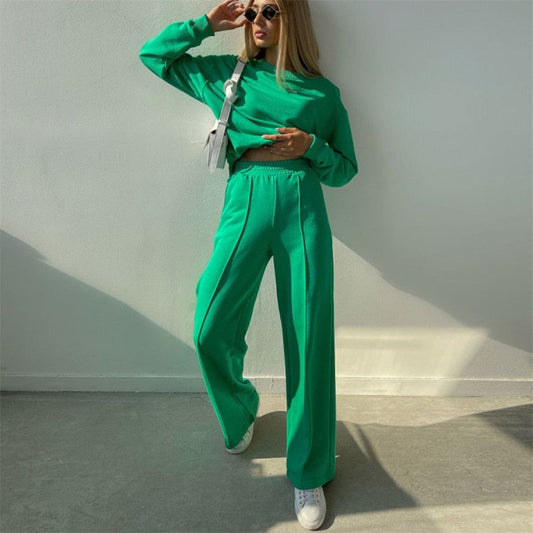 Audrey | Women's 2 Piece Sweatsuit Crewneck Sweatshirt Wide Leg Pants