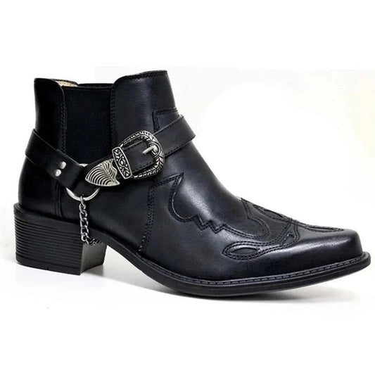 Samuel | Men's Leather Cowboy Boots Buckle Chain Western