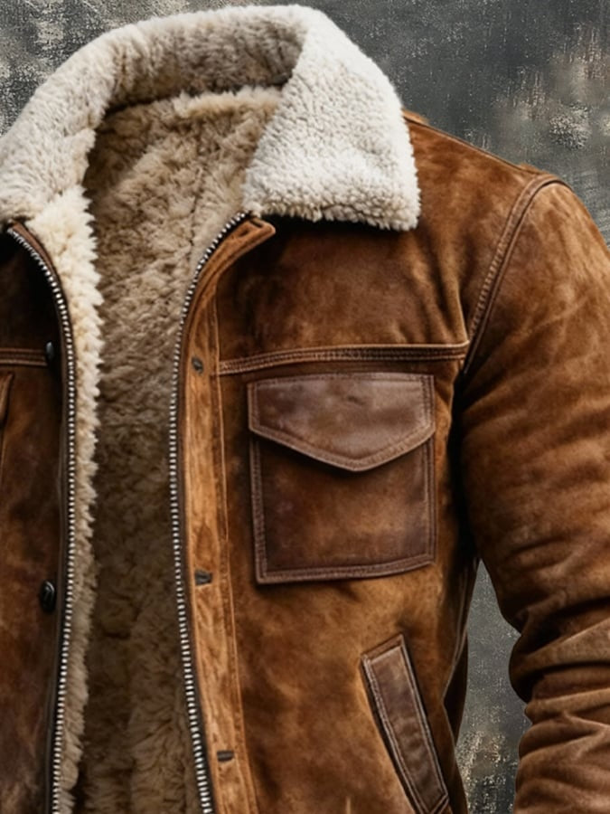 Men's Suede Sherpa Lined Jacket Winter Coat