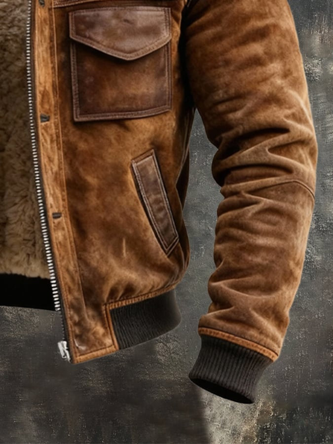 Men's Suede Sherpa Lined Jacket Winter Coat