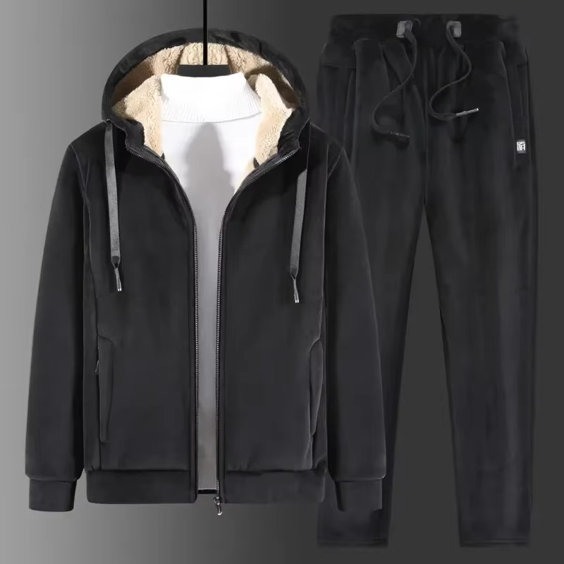 Nathan | Men's Sherpa Lined Sweatsuit Hooded Zip Up Winter