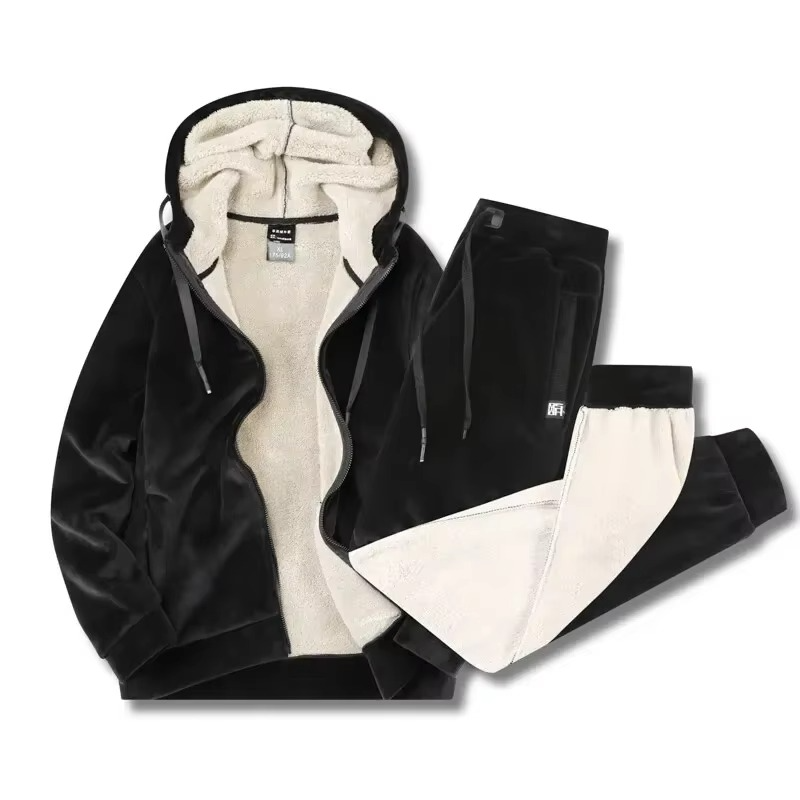 Nathan | Men's Sherpa Lined Sweatsuit Hooded Zip Up Winter