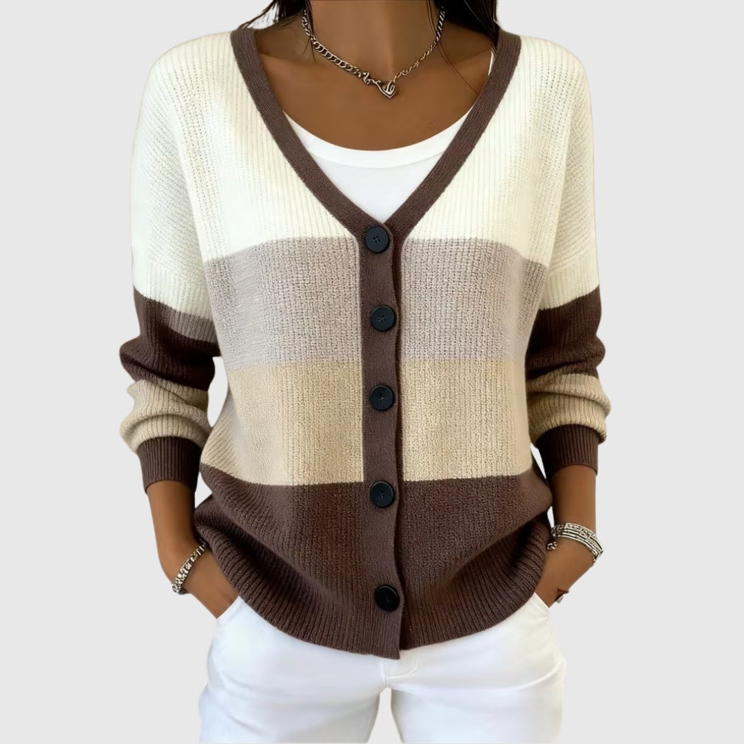 Sophia | Women's Striped Knit Cardigan Sweater Button Up V Neck