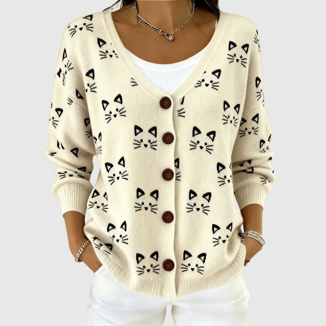 Sophia | Women's Striped Knit Cardigan Sweater Button Up V Neck