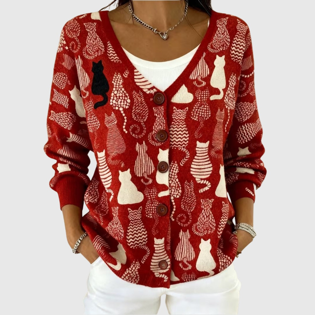 Sophia | Women's Striped Knit Cardigan Sweater Button Up V Neck