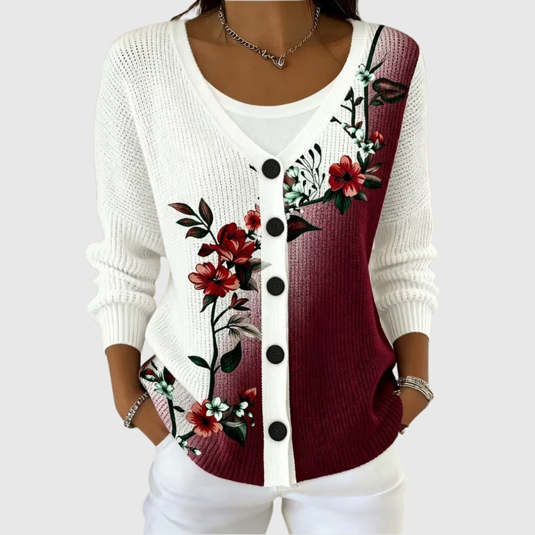 Sophia | Women's Striped Knit Cardigan Sweater Button Up V Neck
