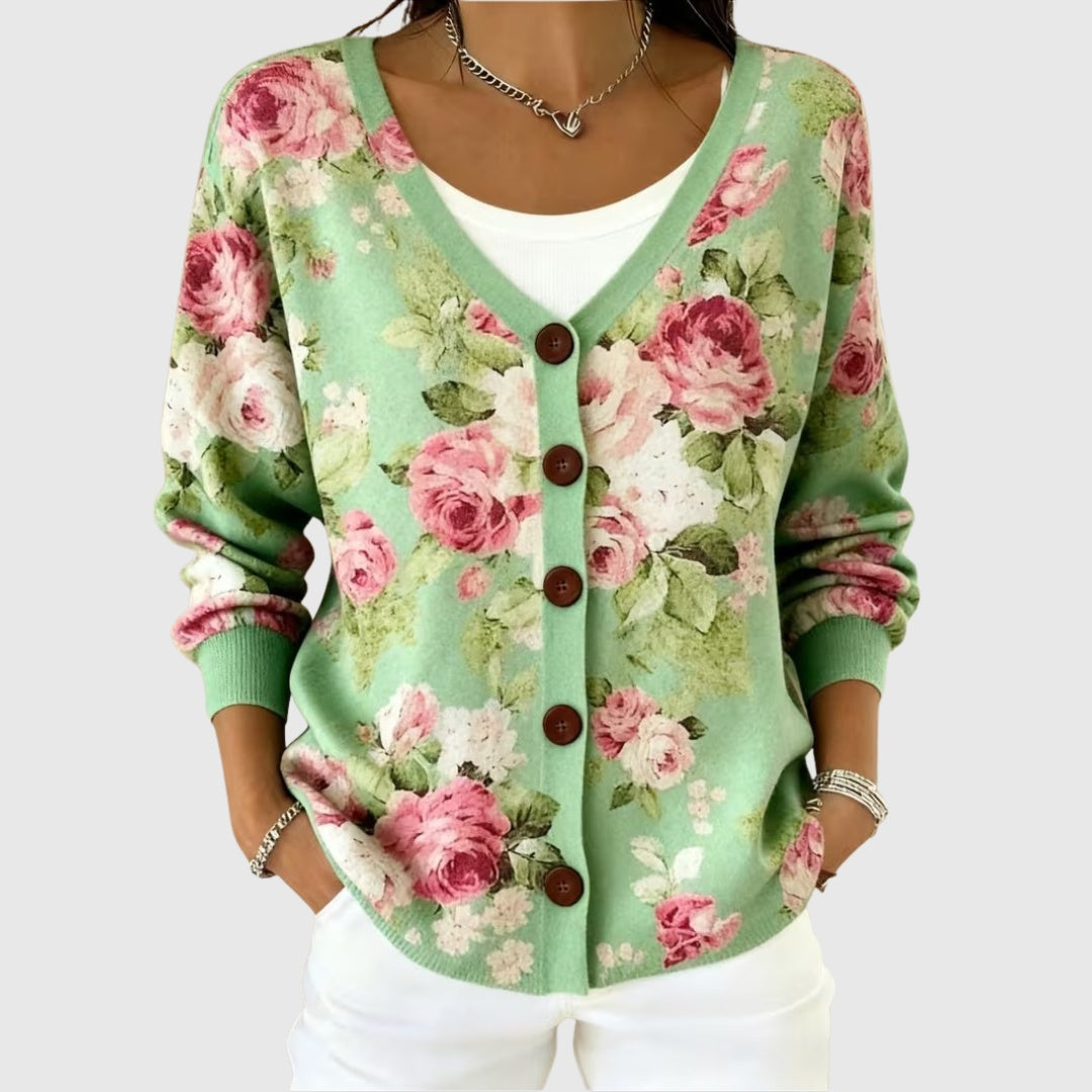 Sophia | Women's Striped Knit Cardigan Sweater Button Up V Neck