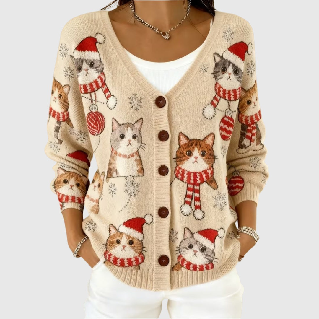 Sophia | Women's Striped Knit Cardigan Sweater Button Up V Neck