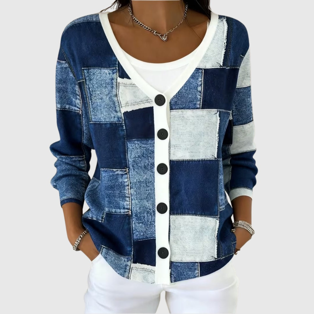 Sophia | Women's Striped Knit Cardigan Sweater Button Up V Neck