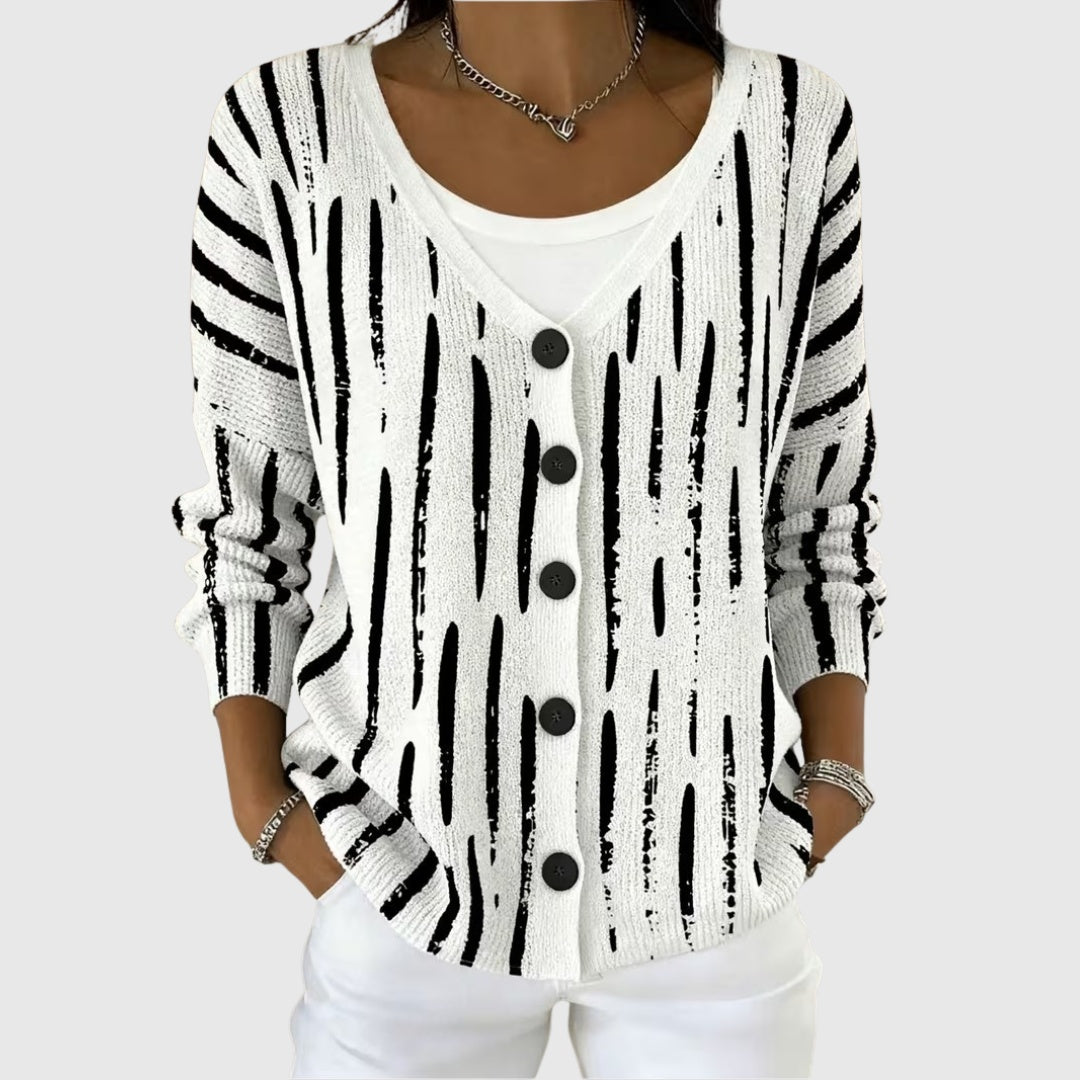 Sophia | Women's Striped Knit Cardigan Sweater Button Up V Neck