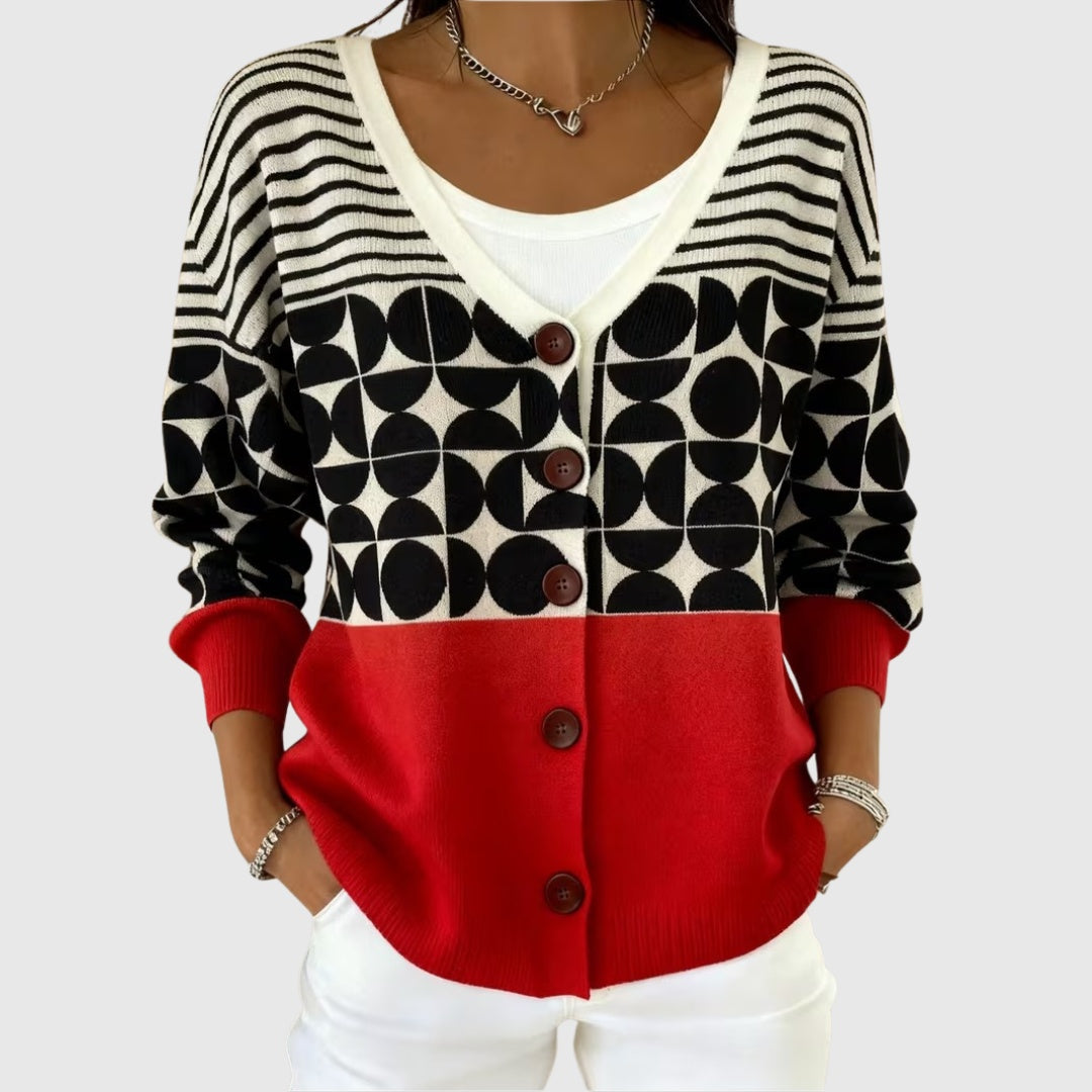 Sophia | Women's Striped Knit Cardigan Sweater Button Up V Neck