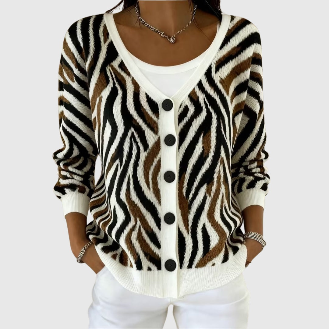 Sophia | Women's Striped Knit Cardigan Sweater Button Up V Neck