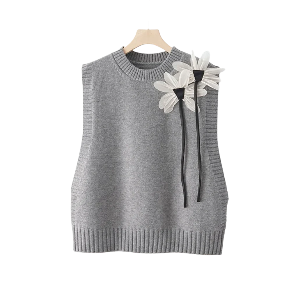 Lucy | Women's 3 Piece Knit Set Floral Vest Wide Leg Pants