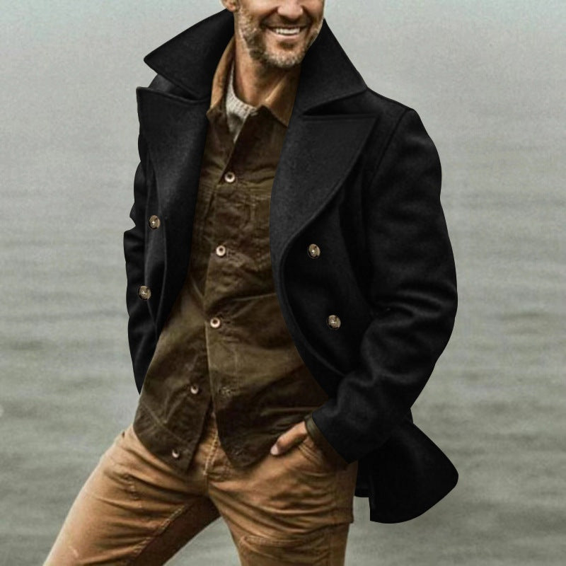 Men's Wool Blend Winter Coat Double Breasted Lapel Collar