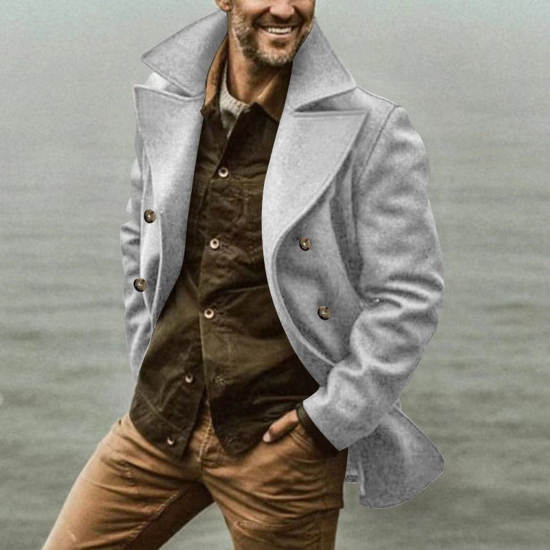 Men's Wool Blend Winter Coat Double Breasted Lapel Collar